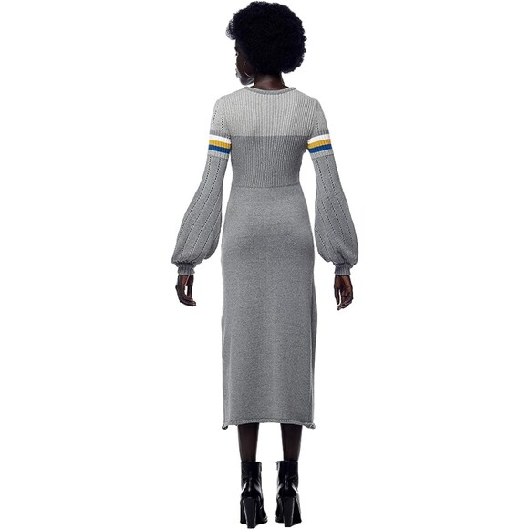 Bodycon Long Sleeve Knitted Sweater Midi Dress with Puff Sleeves Sz M - Picture 3 of 8